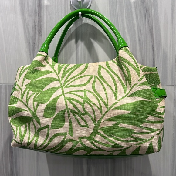 KATE SPADE  Leaf Green & Cream Tropical Canvas Patent Leather  Shoulder Bag EUC - Picture 4 of 17